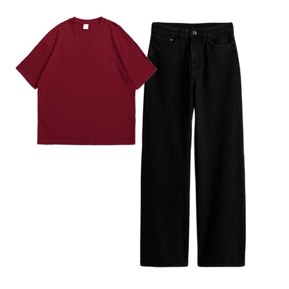 Maroon Oversize Tee With Jeans