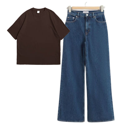 Dark Brown Oversize Tee With Jeans