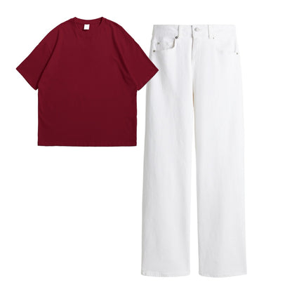 Maroon Oversize Tee With Jeans