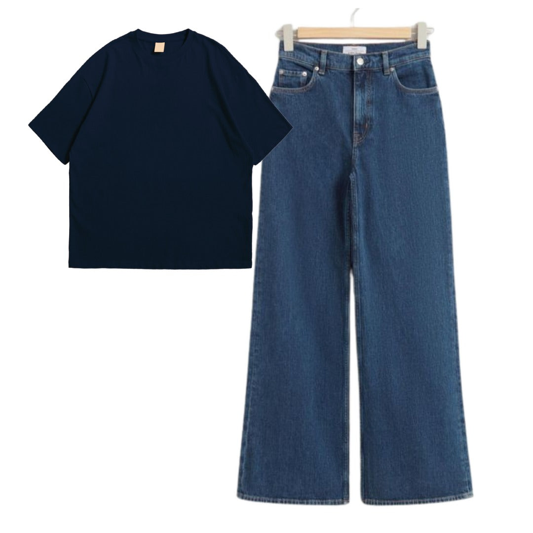 Navy Blue Oversize Tee With Jeans