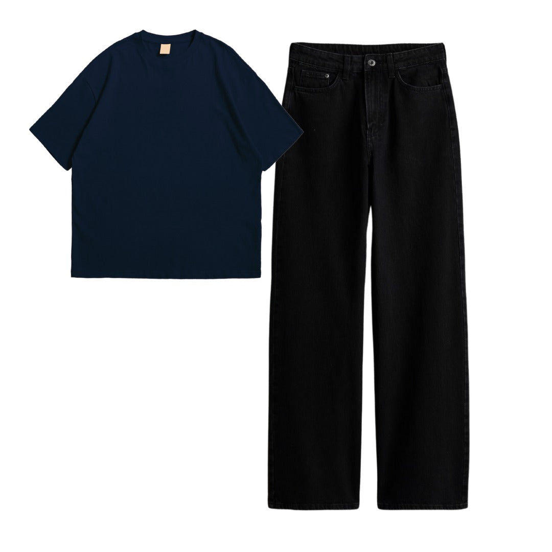 Navy Blue Oversize Tee With Jeans