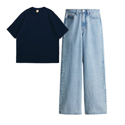 Navy Blue Oversize Tee With Jeans