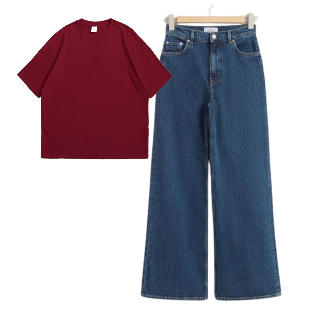 Maroon Oversize Tee With Jeans