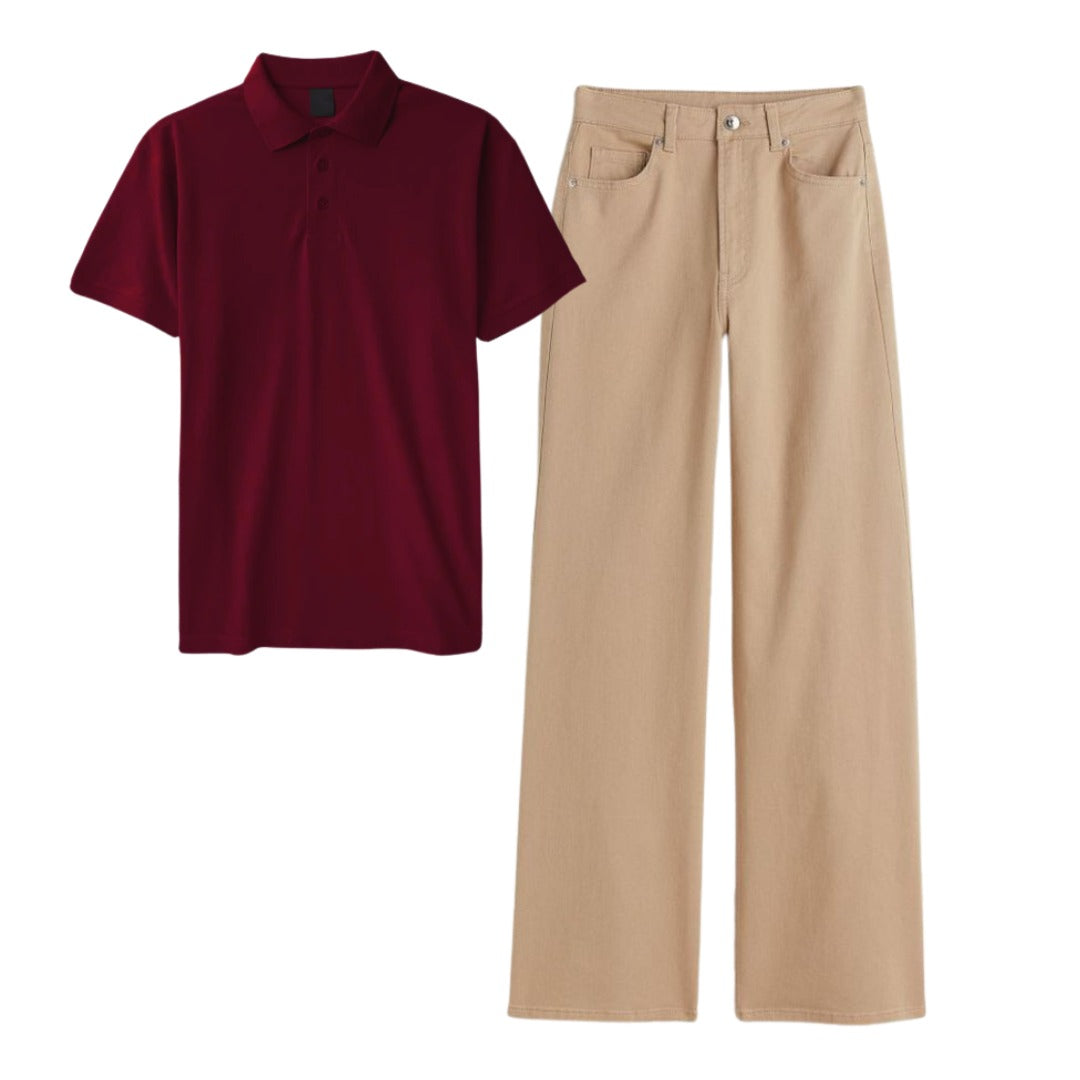 Maroon Polo Tee With Jeans