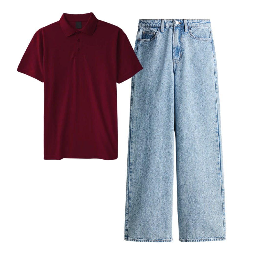 Maroon Polo Tee With Jeans